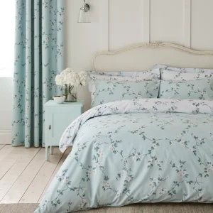 Edith Duck Egg Floral Blackout Curtains